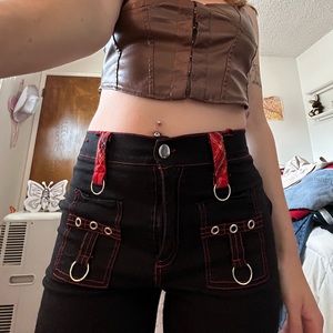 stetch black plaid goth pants <3